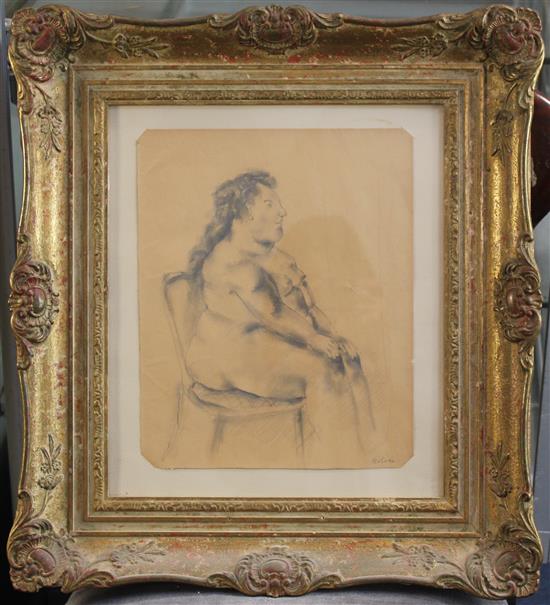 After Fernando Botero (1932-) Study of a seated woman, 12 x 9.75in.